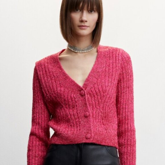 Mango cardigan with lurex buttons, pink shimmer, size M - Picture 1 of 5